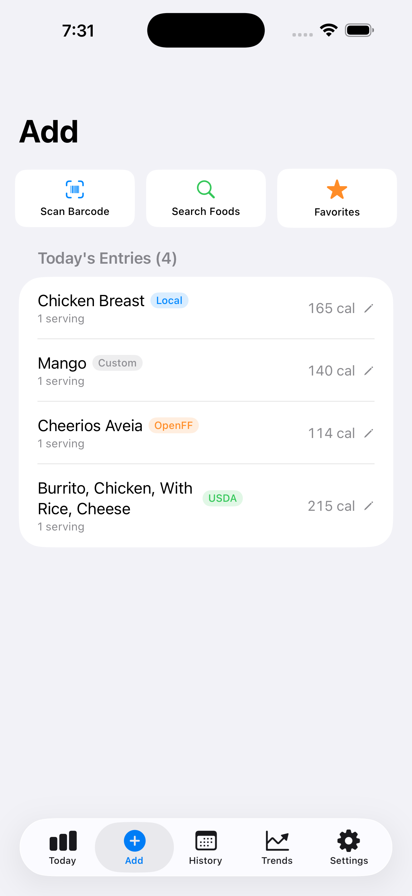 Add food screen