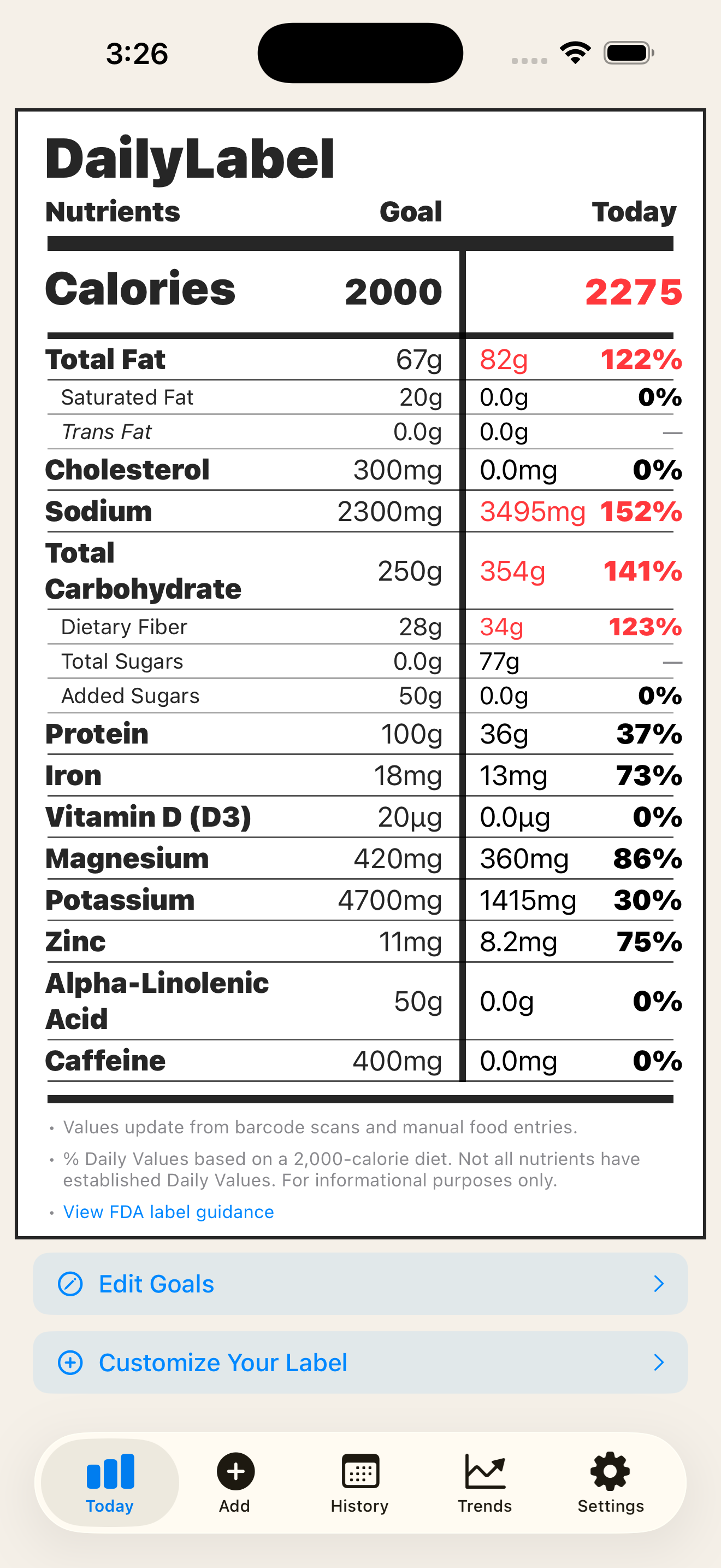 Customize your nutrition label